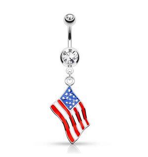 USA Flag Dangle Belly Ring – American Flag with CZ Gem